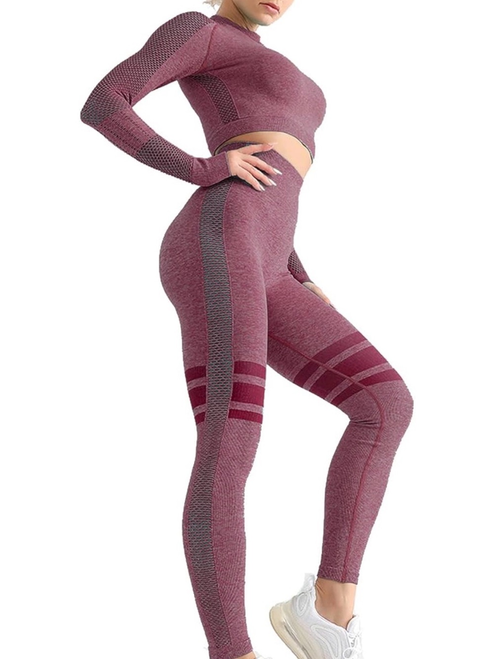 Purple Long Sleeve Crop Top and Leggings Set- Medium/Large